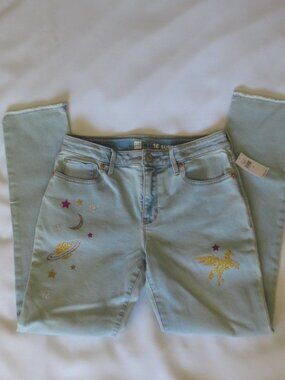 NWT GAP girls JEANS adjustable waist SUPER SKINNY ankle SATURN stars SIZE 16